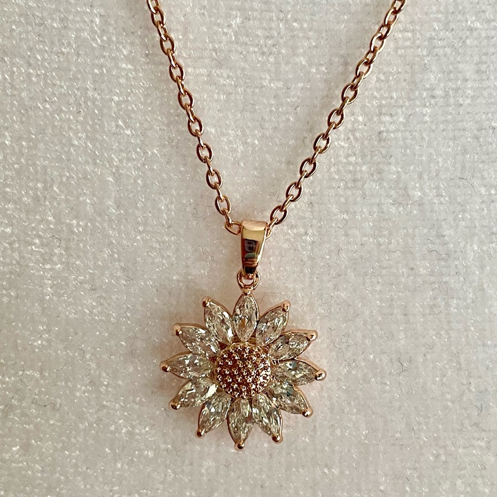 Dainty Rose Gold Color Sunflower Necklace